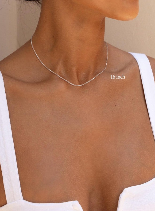 FUNEIA 925 Sterling Silver Necklace for Women Trendy Dainty Real Silver Chain Necklace Simple Thin Box Chain Beaded Snake Herringbone Necklaces Jewelry 14/16/18 Inch - Image 4
